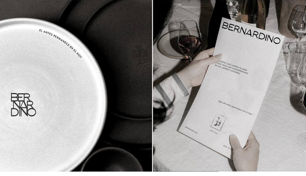 Plato con el logotipo apilado y la carta sobre la mesa.